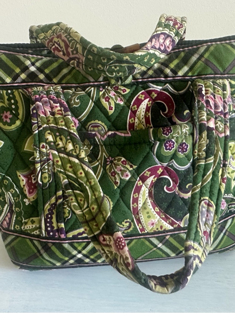 Vera Bradley Quilted Green Paisley Tote with Purple Accents